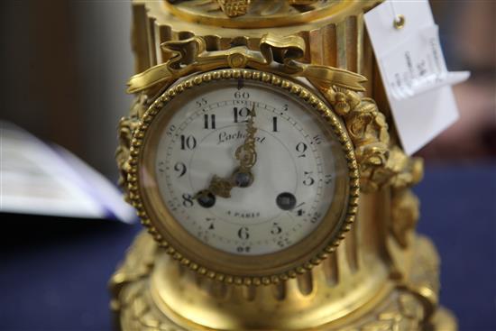 A late 19th century French ormolu mantel clock, by Lachenal of Paris, 13.5in.